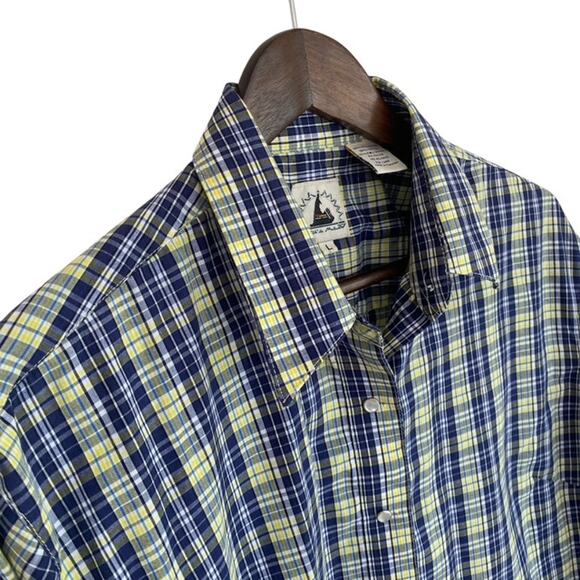 Coyote Moon Navy Blue and Yellow Plaid Western Pearl Snap Shirt - Large - Picture 2 of 5